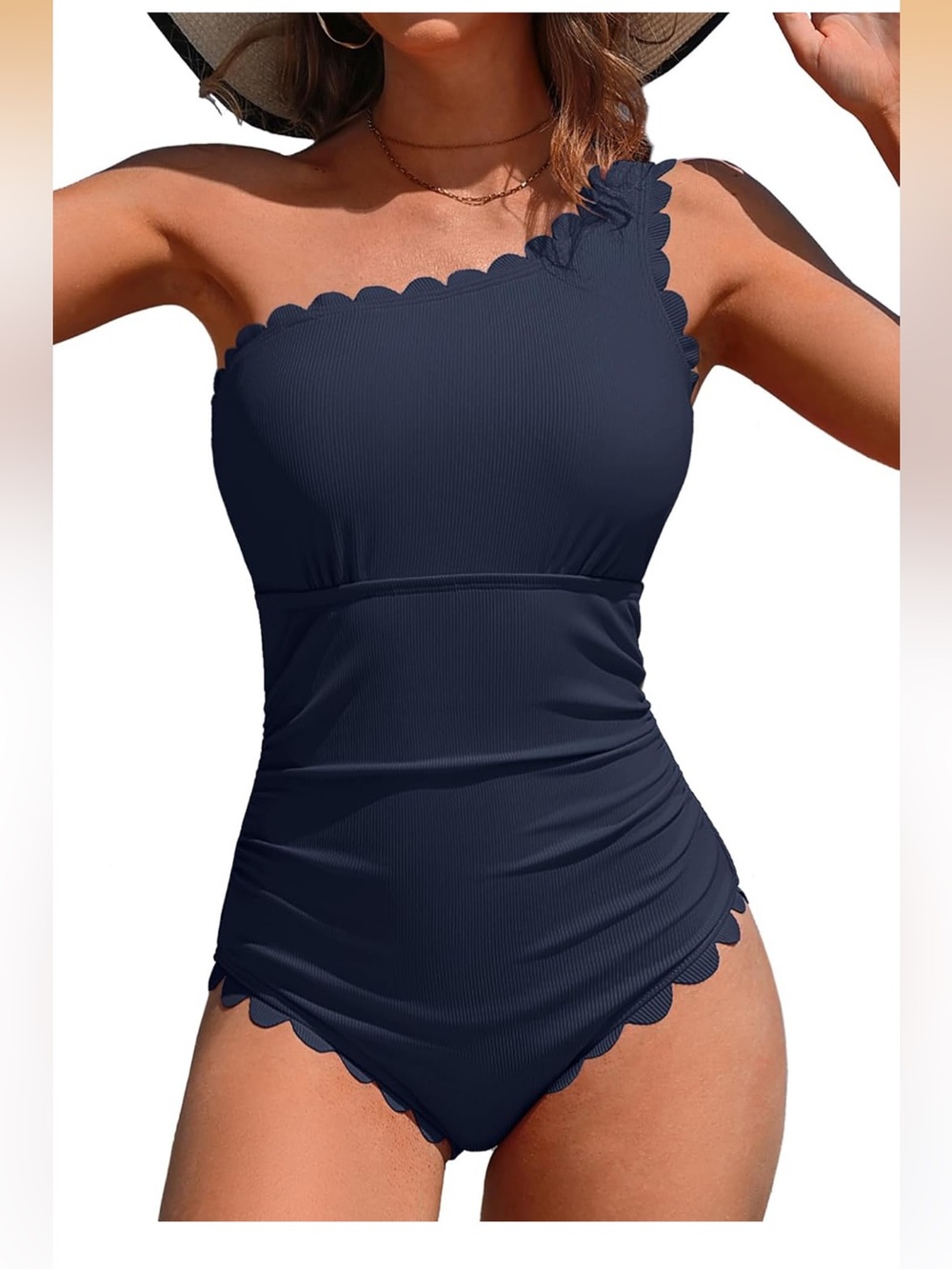 Scalloped Charmo One Shoulder 1-Piece Swimsuits Women Tummy Control Bathing Suit
